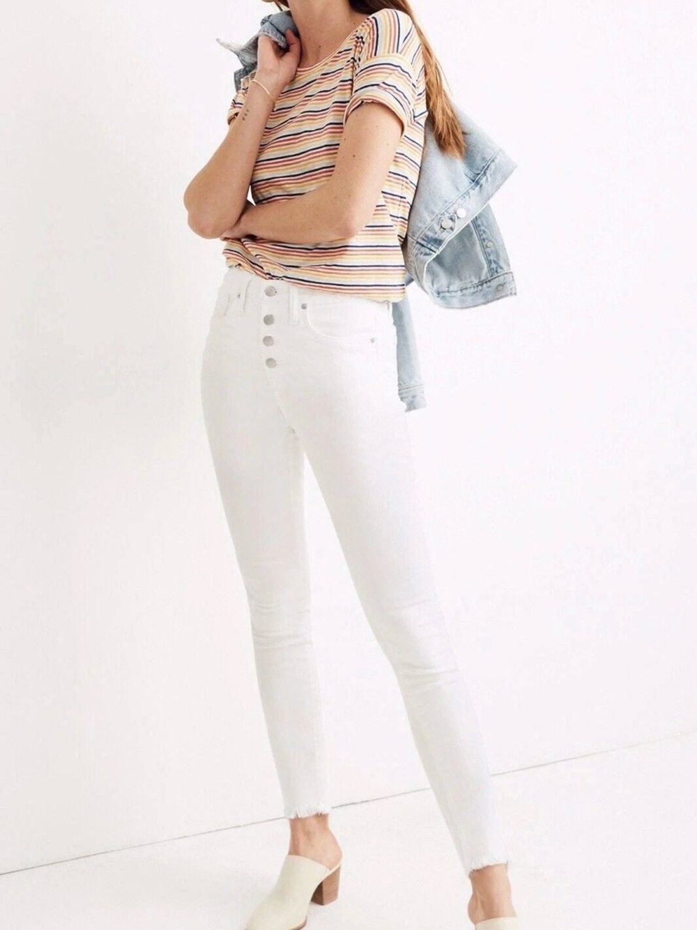 Madewell 9in Mid-Rise White Button-Fly Skinny Jeans
